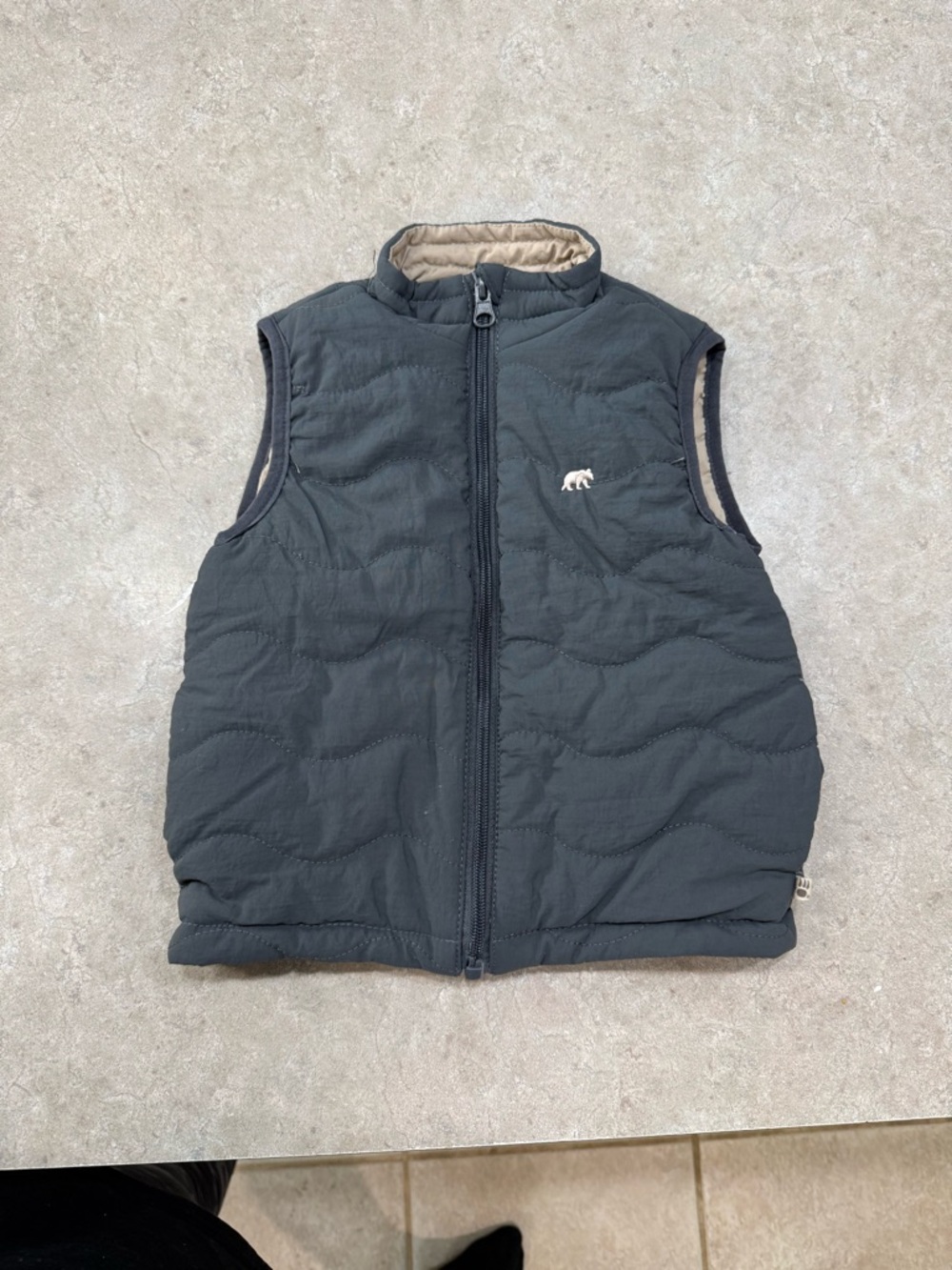BearPaw Toddler Quilted Vest in Charcoal and Tan